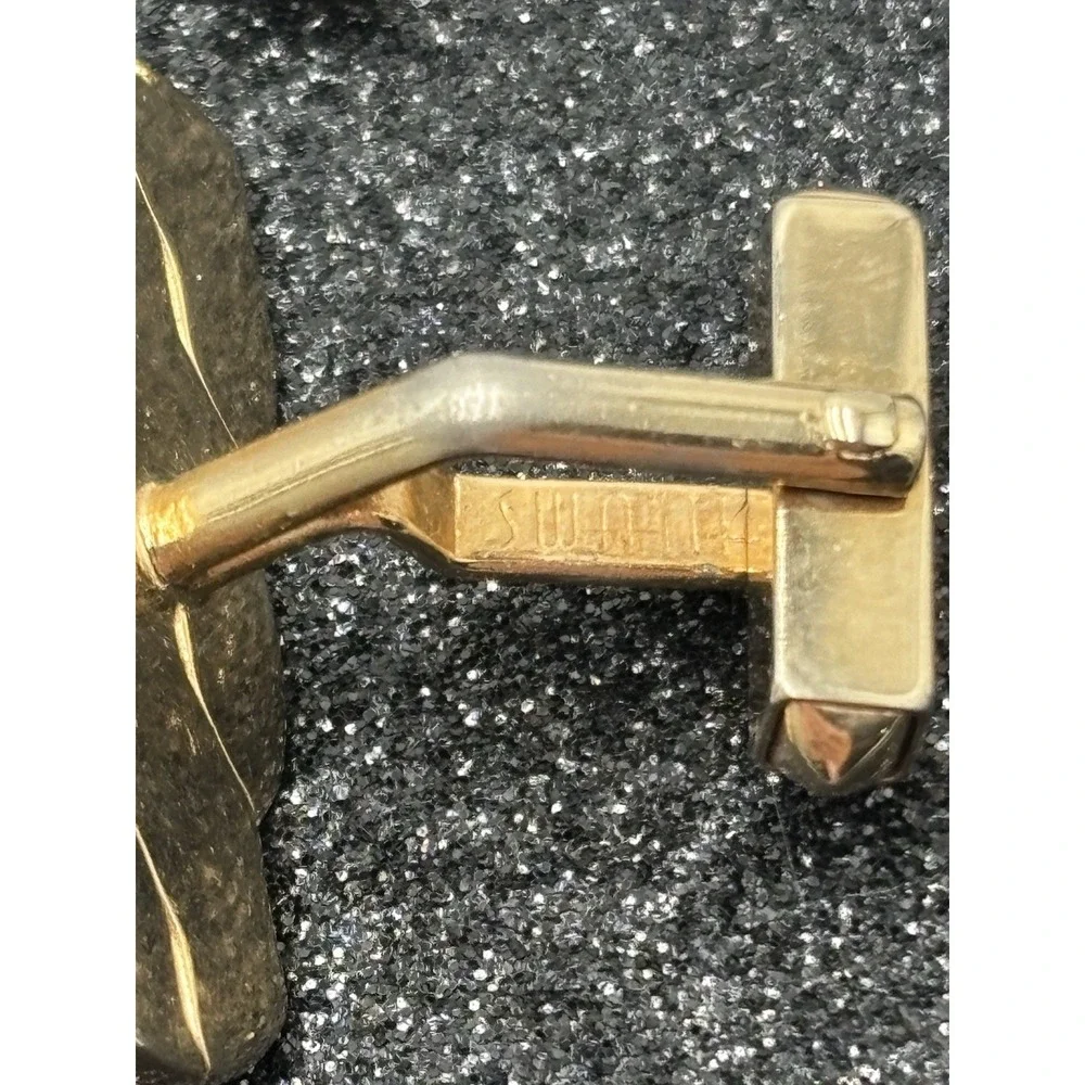Vintage Swank Gold Tone‎ Cufflinks Tie Bar Set Mens Mid Century Classic Formal